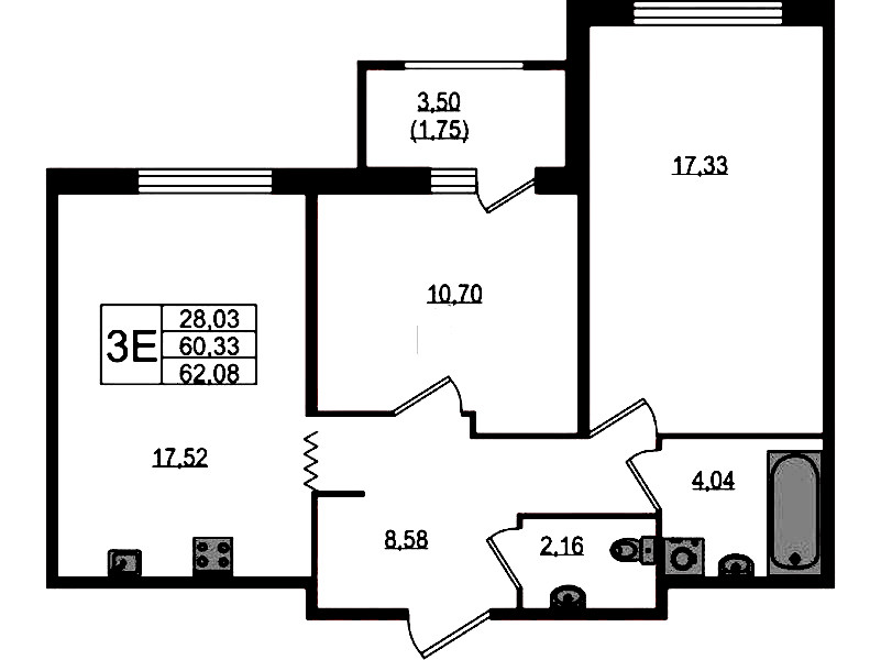 2-комнатная квартира 62.08 м², 12/12 эт., ЖК «UP! Квартал Воронцовский»